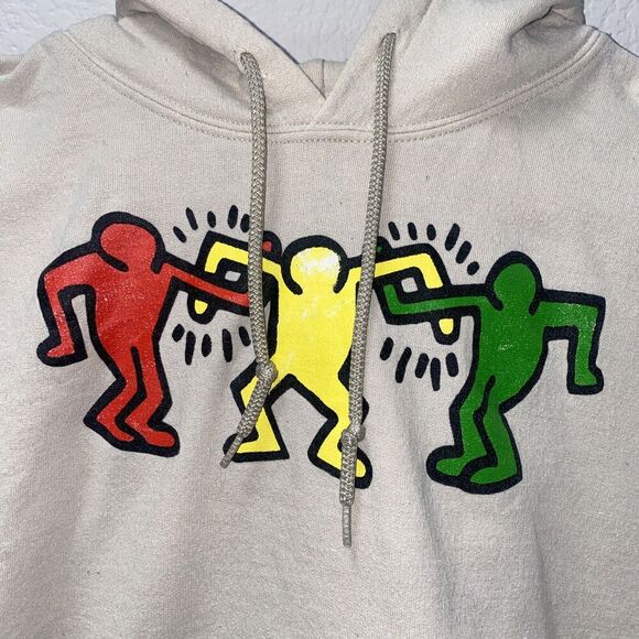 Keith Haring "Arms United" Art Design Beige Hoodie Sweatshirt Adult Size Medium - Picture 2 of 5